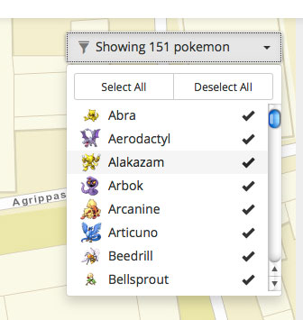 Pokemon leichter finden - liste mit auswahlmöglichkeit